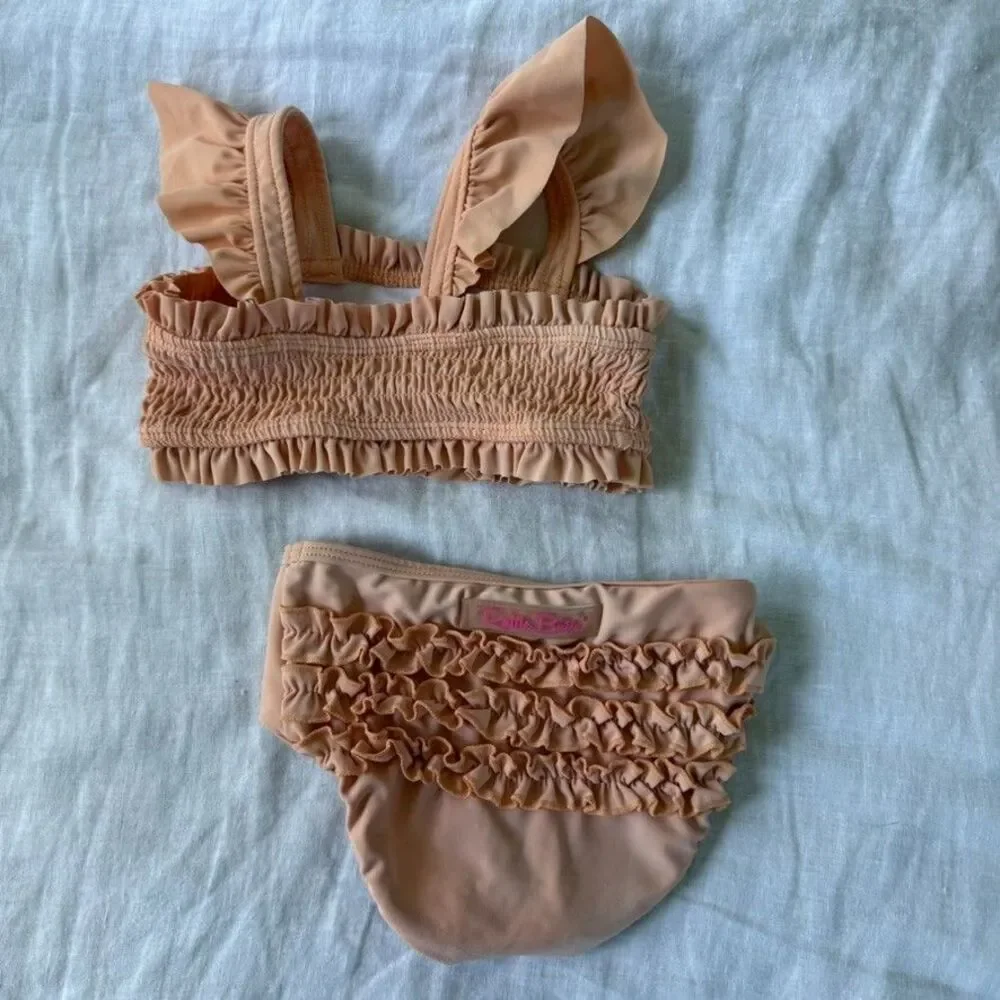 Rufflebutts Melon Smocked Bikini Size 2T Ruffle Flutter Sleeve Orange